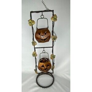 Metal Two Tier Jack-o-Lantern Pumpkin Candle Votive Tea Light Holder 22" Stand